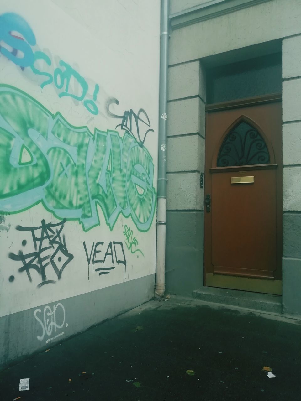 architecture, built structure, graffiti, entrance, door, no people, wall - building feature, text, communication, art and craft, creativity, building exterior, building, day, closed, western script, human representation, representation, wall