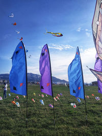 Low angle view of flag on field