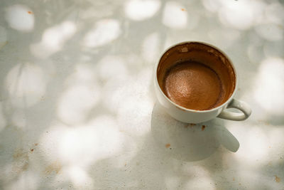 High angle view of coffee cup on table