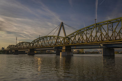 Bridge over river against sky during sunset