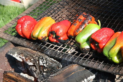 Close-up of meat on barbecue grill