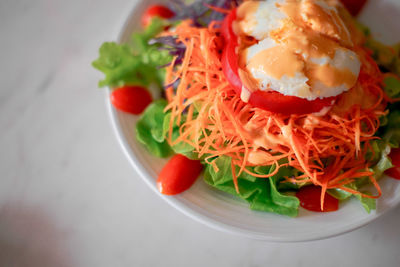 High angle view of meal served in plate