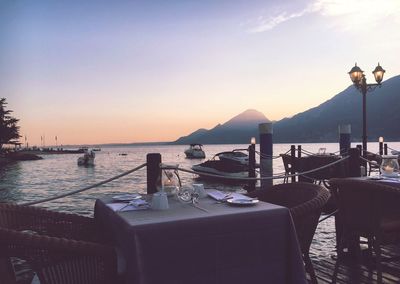 Restaurant on the lakeside at dusk