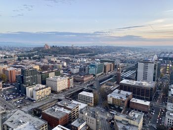 High angle view of cityscape against sky