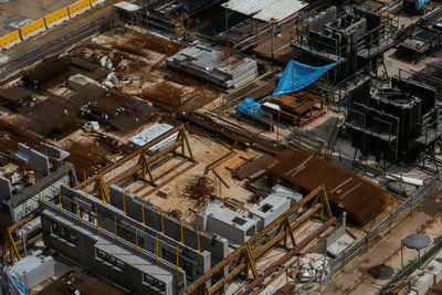 High angle view of buildings in city