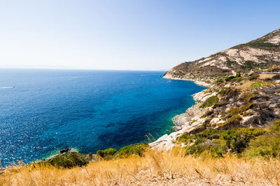 Scenic view of sea against clear sky