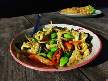 High angle view of meal served on table