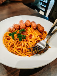 Close-up of noodles in plate