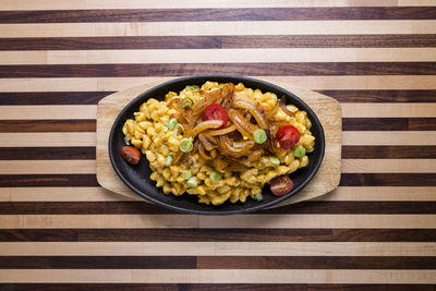 High angle view of meal served on table