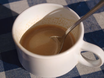 High angle view of coffee on table