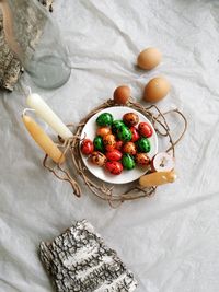 High angle view of breakfast on table