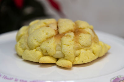 Close-up of cake in plate on table