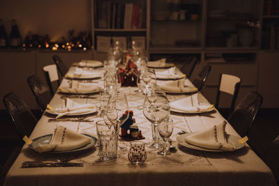 Panoramic view of dining table at restaurant