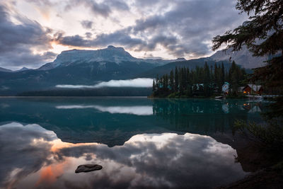 Panoramic image of emerald lake, beautiful landscape of yoho national park, british columbia, canada