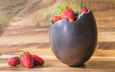 Close-up of strawberries on table