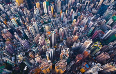 High angle view of modern buildings in city