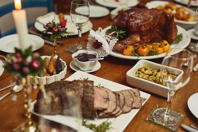 High angle view of food on table