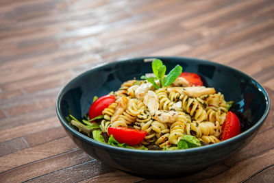 Close-up of salad in bowl on table