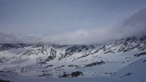 Scenic view of snow covered mountains against sky