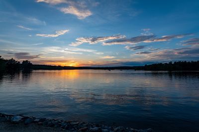 Scenic view of lake against sky during sunset