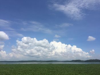 Scenic view of field againts blue sky at duriangkang