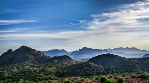 Scenic view of mountains against sky