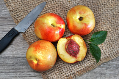 High angle view of apples on table