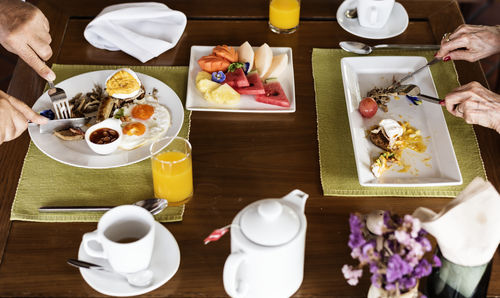 High angle view of food on table