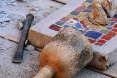 High angle view of stones on table