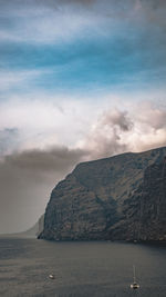 Scenic view of sea and mountains against sky