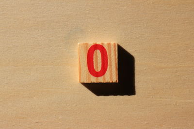 Close-up of number 0 on wood