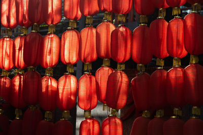 Full frame shot of lanterns hanging in row