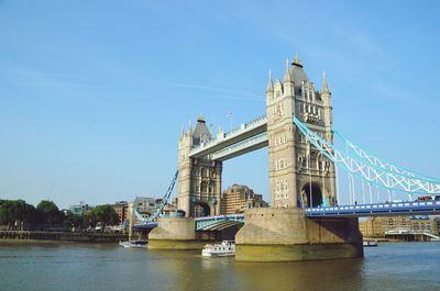 View of suspension bridge over river