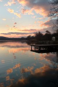 Scenic view of lake against sky during sunset