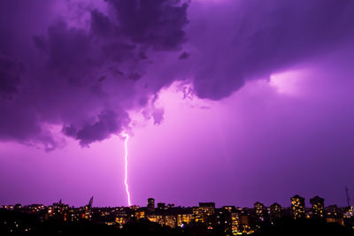 Illuminated cityscape against sky at night