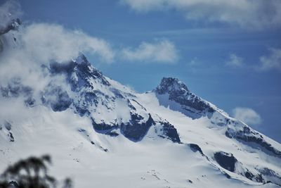 Scenic view of snow covered mountains against sky