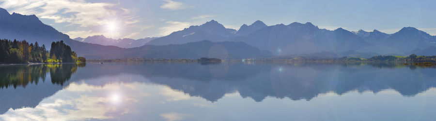 Panoramic view of lake and mountains against sky