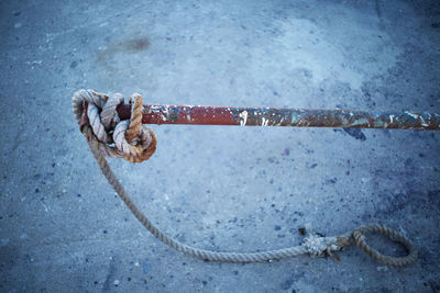 High angle view of snow on rusty metal