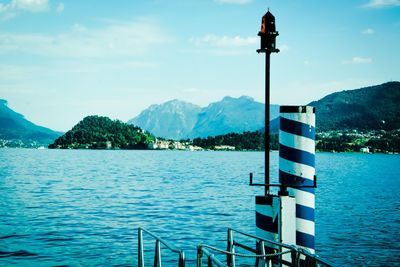 Scenic view of bay against sky