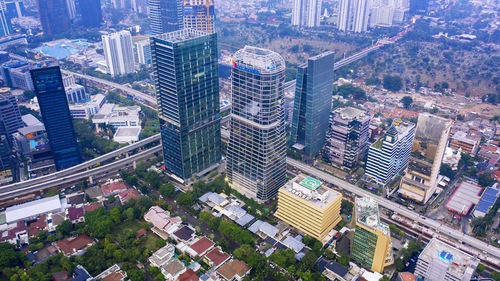 High angle view of buildings in city