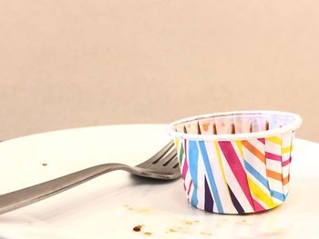 High angle view of food on table against white background