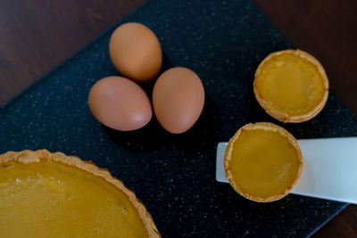 High angle view of breakfast on table