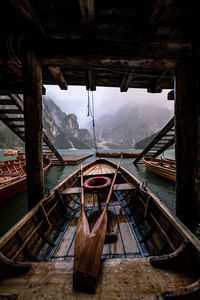 Boats moored on sea