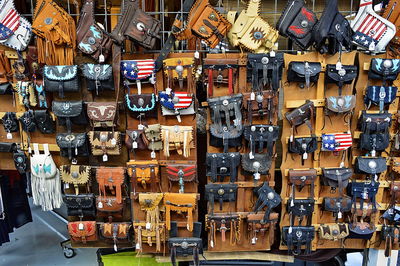 Full frame shot of purses at market stall