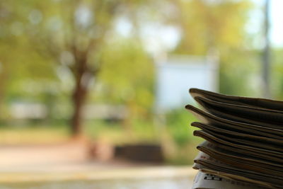 Close-up of books on table