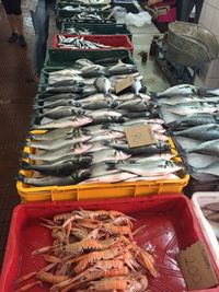 High angle view of fish for sale in market