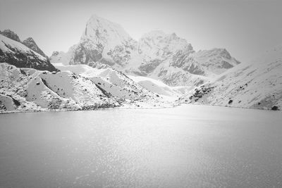 Scenic view of snow covered mountains