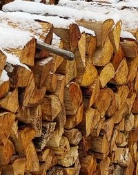 Close-up of stack of firewood