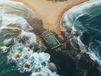 High angle view of rock formation in sea