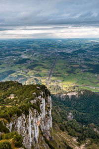 High angle view of land against sky